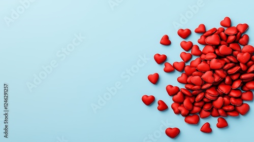 Red Hearts Scattered on Light Blue Background
