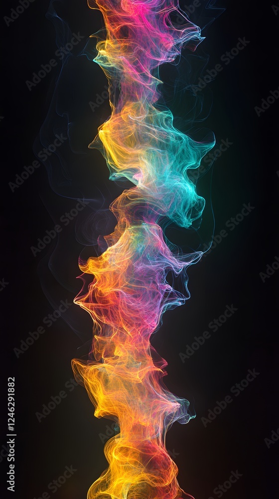 Fototapeta premium 3d digital art, black background, colorful smoke swirls 