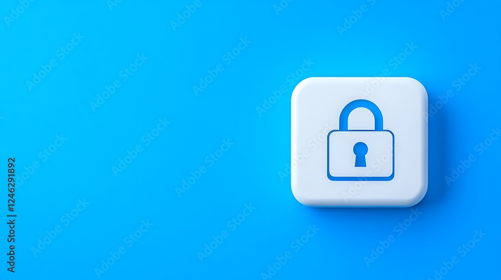 Blue Background with Security Padlock Icon on Square Key Button for Digital Protection Concept Blue Background with Security Padlock Icon on Square Key Button for Digital Protection Concept