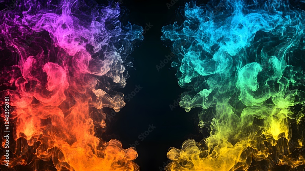 Obraz premium 3d digital art, black background, colorful smoke swirls 