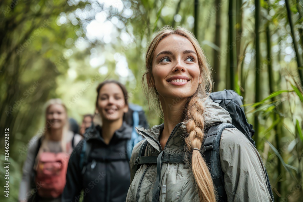 A diverse group of friends hiking through a bamboo forest in the Auckland region, enjoying the simplicity of nature. A diverse group of friends hiking through a bamboo forest in the Auckland region, enjoying the simplicity of nature.