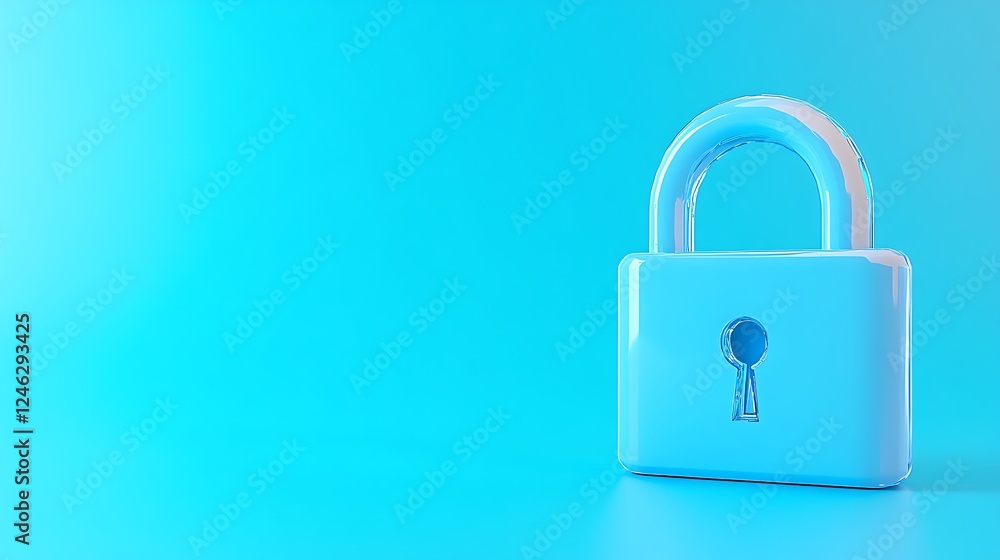 Blue padlock on a bright turquoise background symbolizing security, protection, and safety concepts in modern design Blue padlock on a bright turquoise background symbolizing security, protection, and safety concepts in modern design
