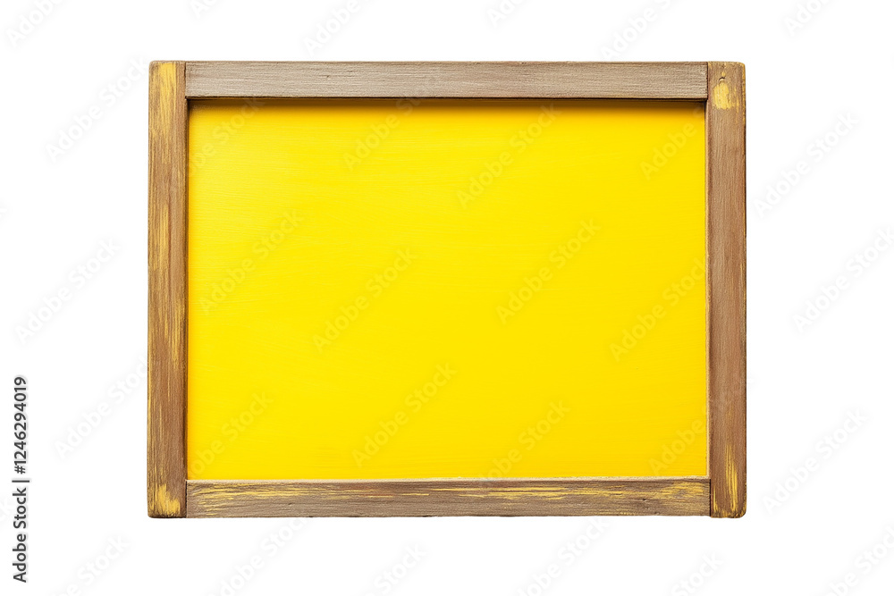 yellow sign on wooden frame board isolated on transparent background Remove png, Clipping Path, pen tool yellow sign on wooden frame board isolated on transparent background Remove png, Clipping Path, pen tool