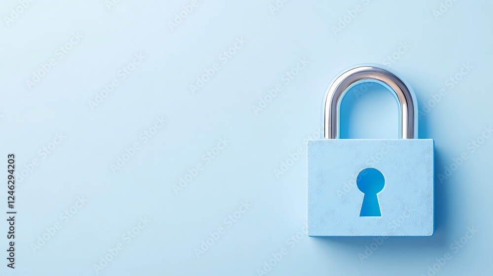 Blue padlock with keyhole on pastel background representing security and protection concepts in digital age Blue padlock with keyhole on pastel background representing security and protection concepts in digital age