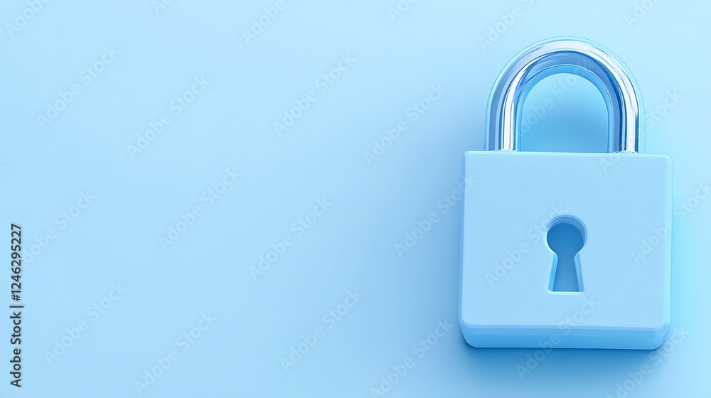 Bright Blue Background with a Lock Symbolizing Security, Protection, and Safety in Digital Age Bright Blue Background with a Lock Symbolizing Security, Protection, and Safety in Digital Age