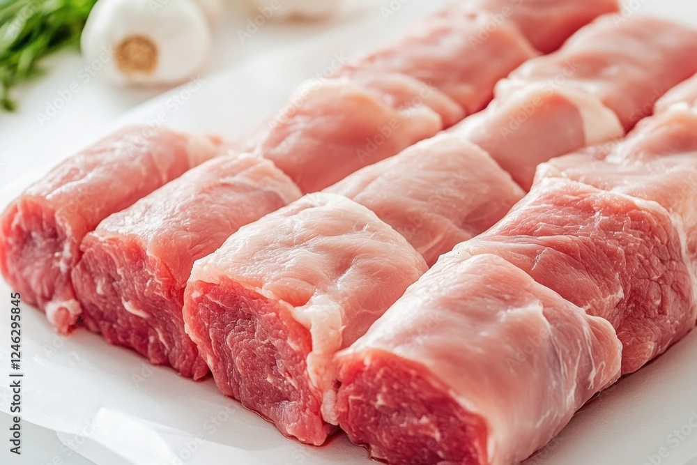 Fresh cuts of pork tenderloin ready for preparation in a kitchen setting offering culinary potential Fresh cuts of pork tenderloin ready for preparation in a kitchen setting offering culinary potential