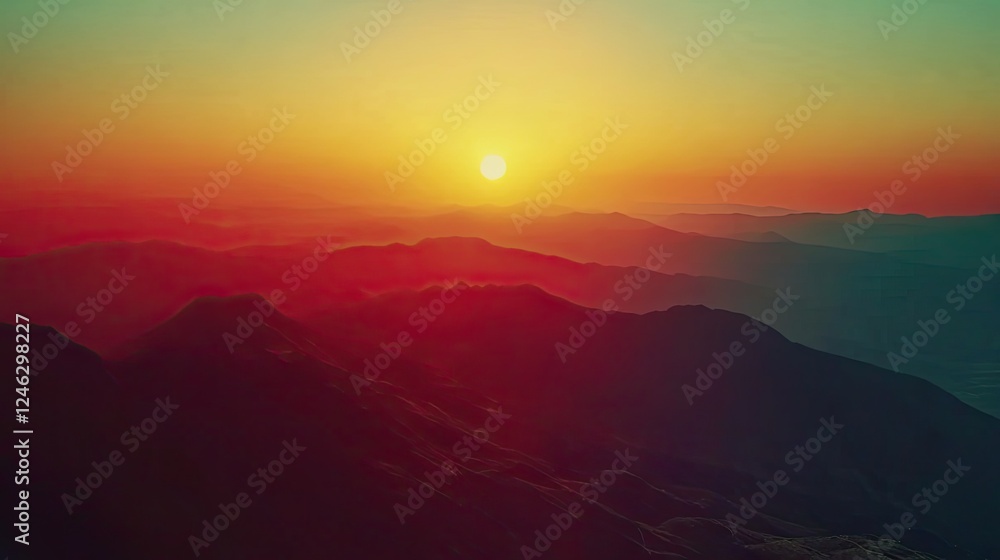 Fototapeta premium Majestic Mountains at Sunset with a Fiery Sky and Beautiful Layered Landscape