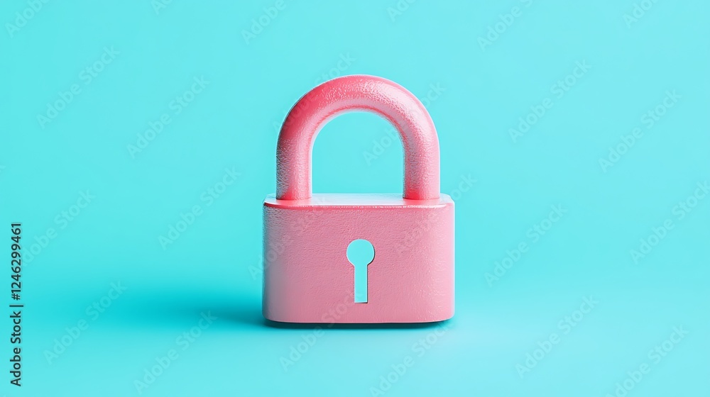 Fototapeta premium Cute Pink Padlock on Bright Turquoise Background for Security and Protection Concepts