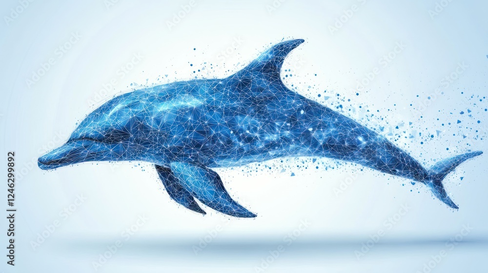 Abstract polygonal dolphin leaping, blue water splash. Abstract polygonal dolphin leaping, blue water splash.