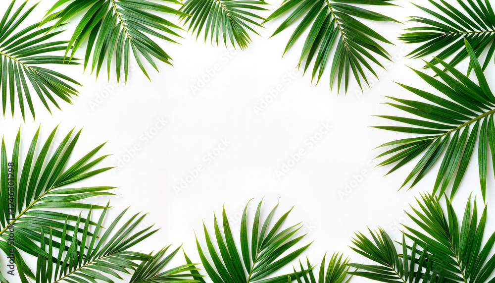 Artistic palm arrangement on white background, nature's decor Artistic palm arrangement on white background, nature's decor