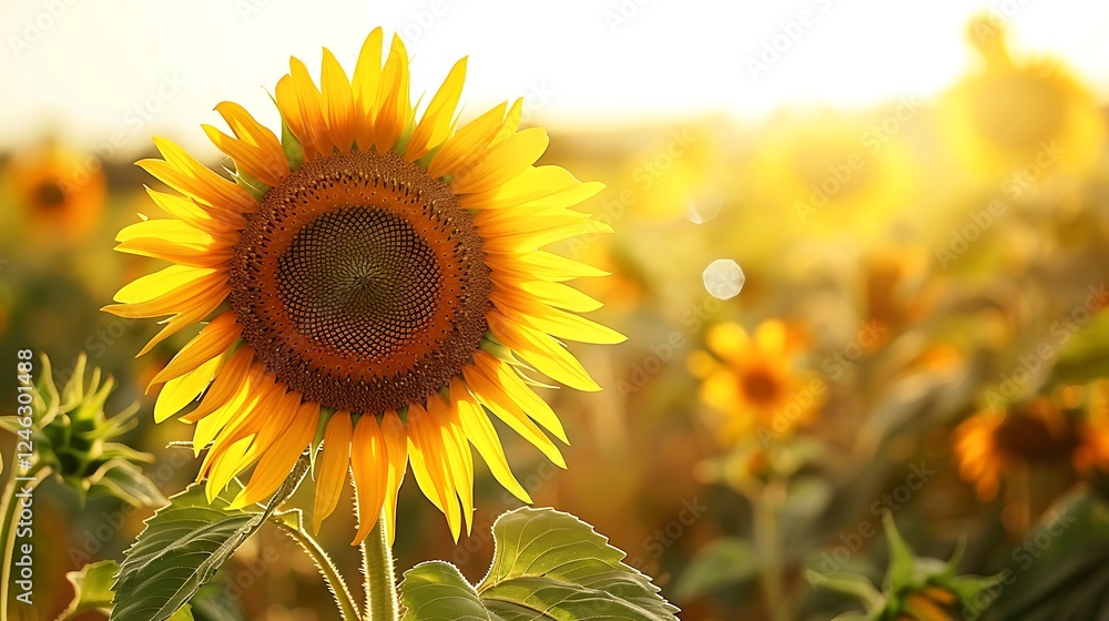 Obraz premium A sunflower field under a bright sky, symbolizing happiness and growth in life.