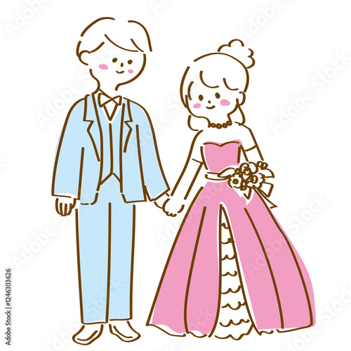 手を繋ぐかわいい花婿と花嫁　結婚式の新郎新婦
