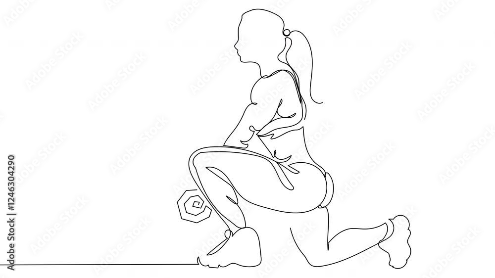 A fitness enthusiast performs a lunging exercise while holding a dumbbell in a workout studio. A fitness enthusiast performs a lunging exercise while holding a dumbbell in a workout studio.