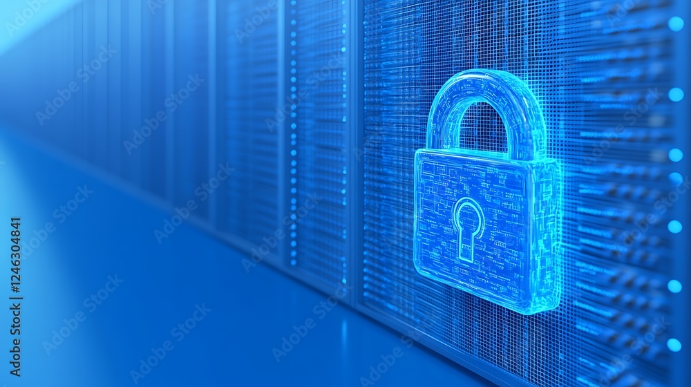 custom made wallpaper toronto digitalDigital Security Concept with Blue Lock on Data Server Background Illustrating Protection and Privacy
