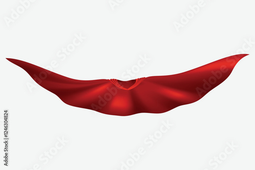 Superhero red cape in front view. Scarlet fabric silk cloak. Mantle costume or cover cartoon vector illustration