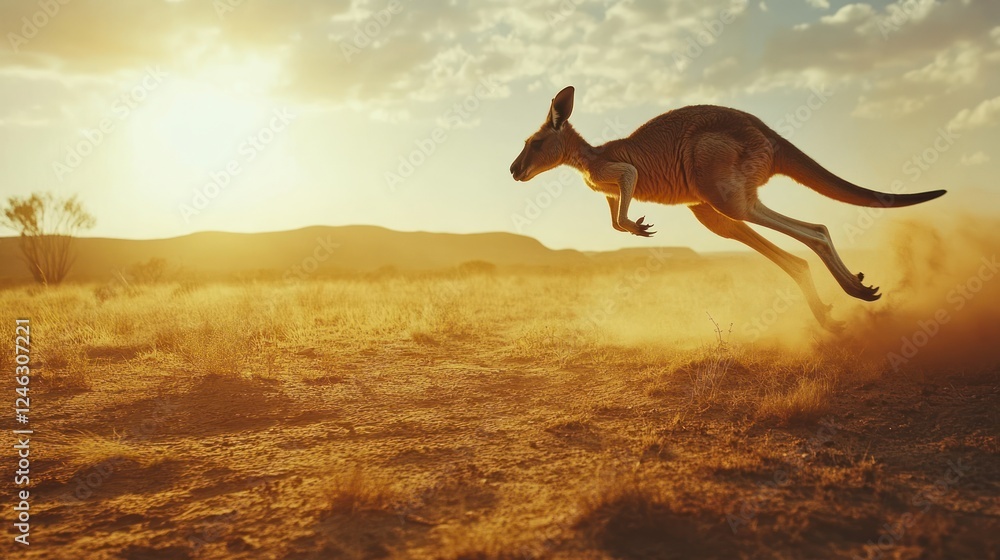 Kangaroo in Flight: An Australian Sunset Spectacle Kangaroo in Flight: An Australian Sunset Spectacle