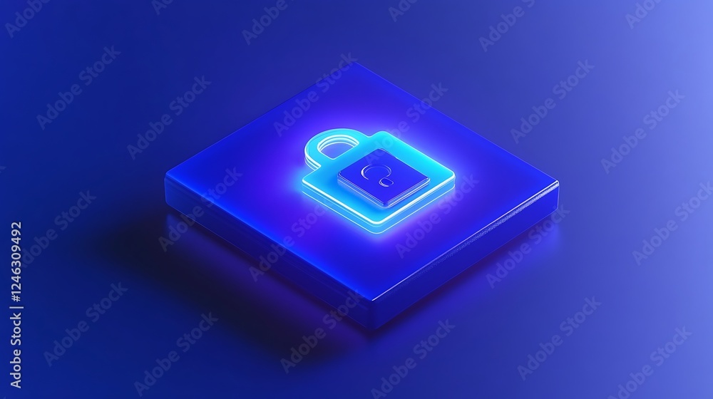Futuristic Neon Lock Icon on Blue Background with Digital Aesthetic for Security and Technology Concepts Futuristic Neon Lock Icon on Blue Background with Digital Aesthetic for Security and Technology Concepts