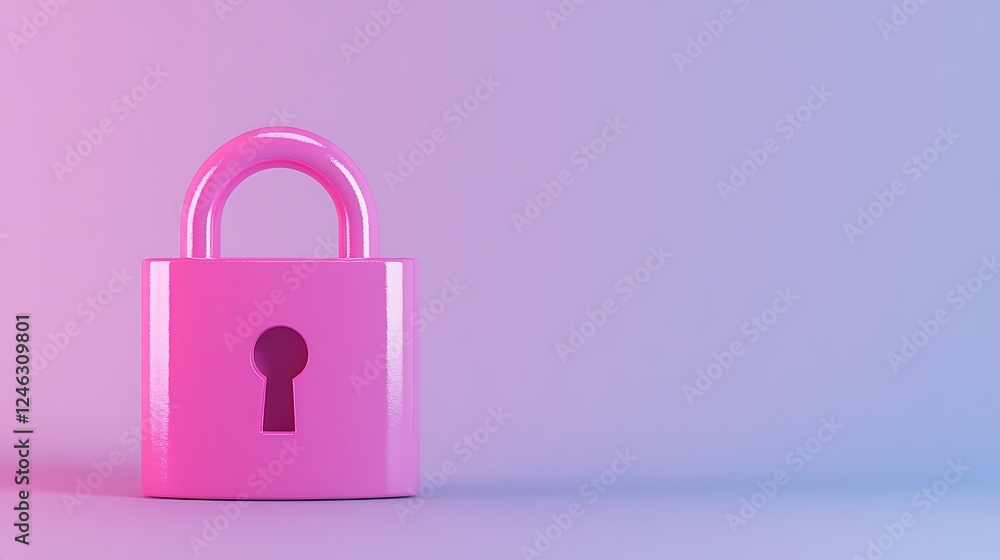 Glossy Pink Padlock on Soft Color Background Symbolizing Security and Protection in Digital Age Glossy Pink Padlock on Soft Color Background Symbolizing Security and Protection in Digital Age