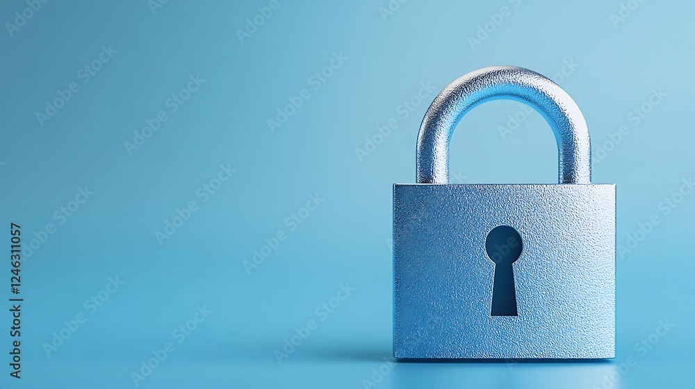 Metallic padlock on a blue background symbolizing security, protection, and privacy in digital age concepts Metallic padlock on a blue background symbolizing security, protection, and privacy in digital age concepts