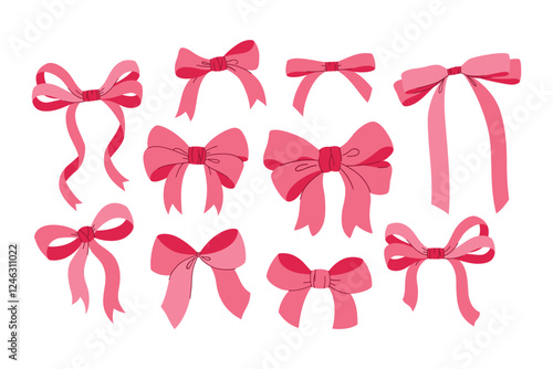Vector set of ribbon bows illustrations isolated on white background