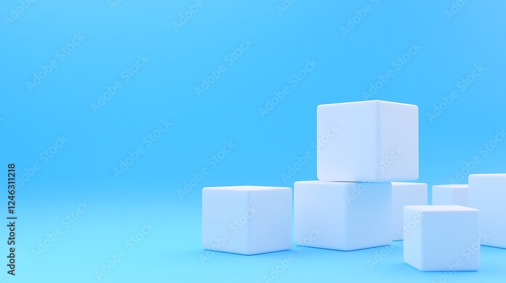 Minimalist Arrangement of White Cubes on a Bright Azure Background for Creative and Modern Designs Minimalist Arrangement of White Cubes on a Bright Azure Background for Creative and Modern Designs