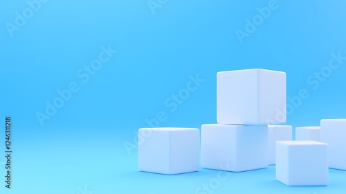 Minimalist Arrangement of White Cubes on a Bright Azure Background for Creative and Modern Designs