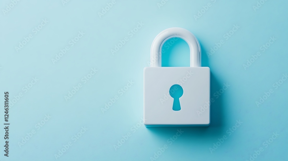 Minimalist White Padlock on Blue Background Symbolizing Security and Protection in a Digital World Minimalist White Padlock on Blue Background Symbolizing Security and Protection in a Digital World