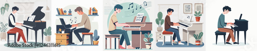 vector of man playing piano