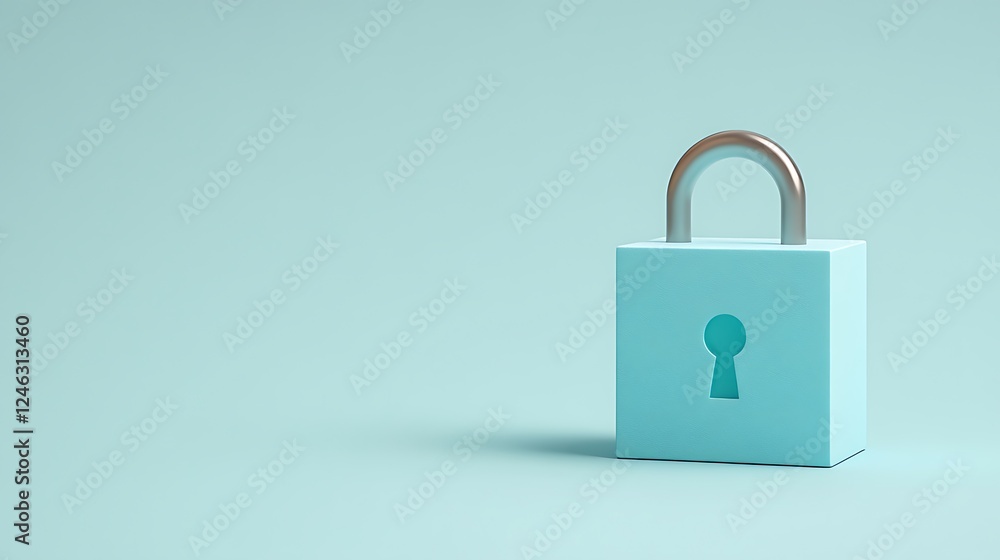 Modern minimalist blue padlock with a keyhole on a soft green background showcasing security and protection concepts Modern minimalist blue padlock with a keyhole on a soft green background showcasing security and protection concepts