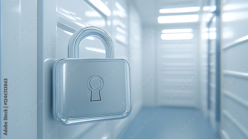 Fototapeta premium Modern Security Lock on a Door in a Sleek and Minimalist Interior Setting with Bright Lighting