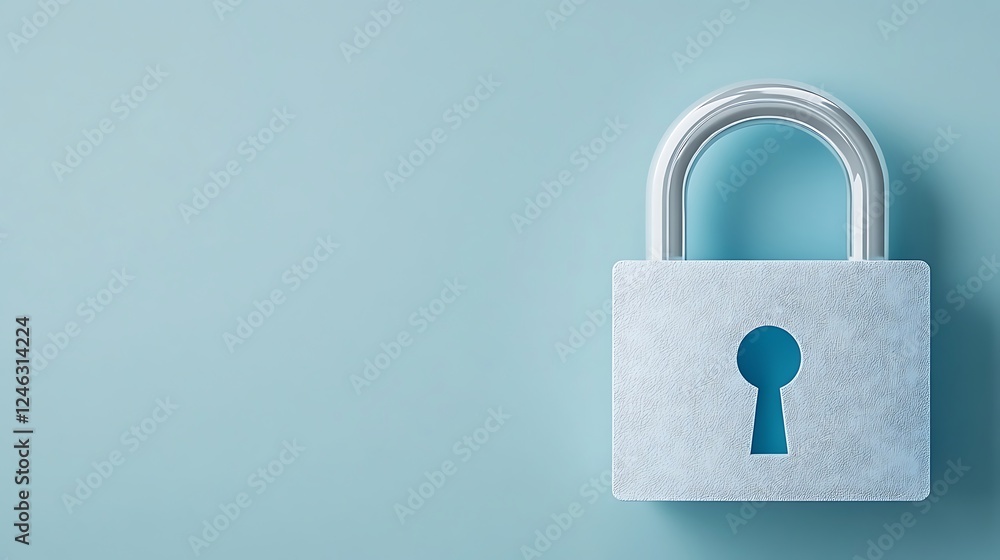 Naklejka premium Modern Silver Padlock on Solid Light Blue Background for Security and Protection Conceptual Imagery