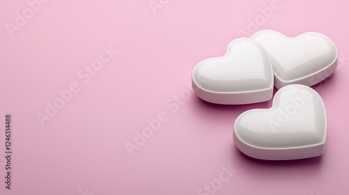 Three White Hearts on Pink Background Romantic Minimalist Design