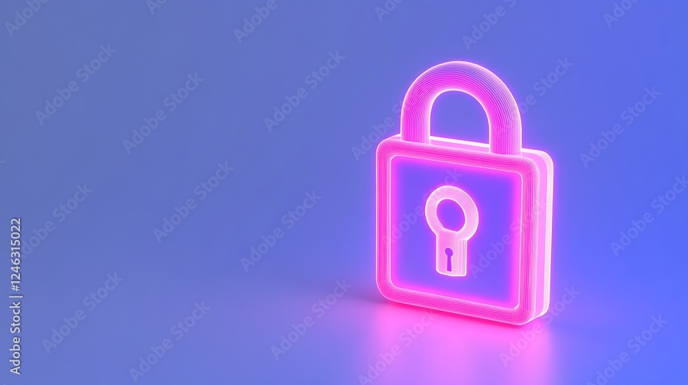 Neon Lock Icon on Gradient Background Symbolizing Security and Protection in Digital Space Neon Lock Icon on Gradient Background Symbolizing Security and Protection in Digital Space