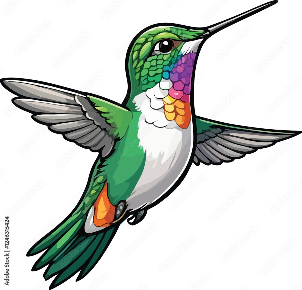 Naklejka premium Vibrant Hummingbird Flapping Wings in Mid-Air Flight