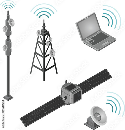 Modern Communications technology Icons for communication and broadcasting globally - Color Vector Illustration icons