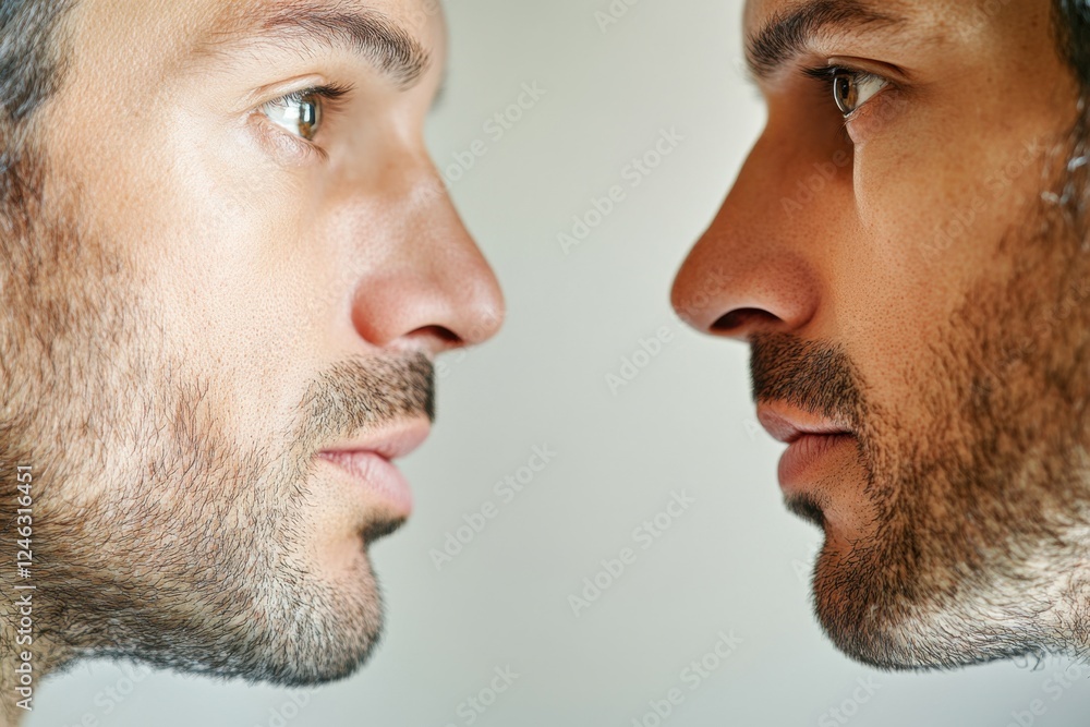 Obraz premium Man with cleft lip scar reflects in mirror embracing self acceptance and confidence