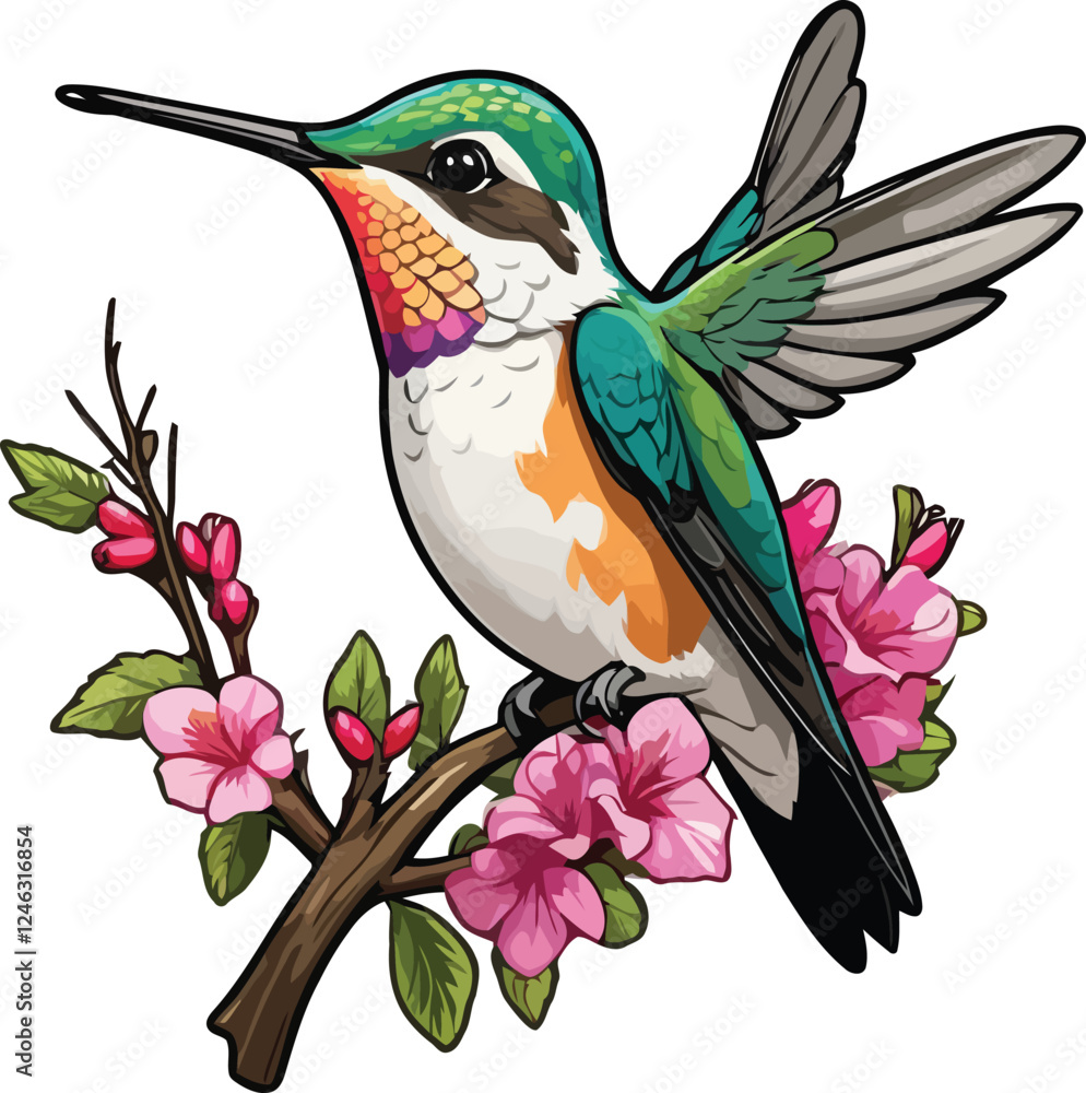 Obraz premium Cute Hummingbird Sitting on a Natural Tree Branch