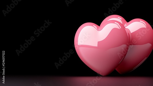 Two Glossy Pink Hearts on Dark Background