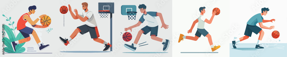 vector set of a young man playing basketball vector set of a young man playing basketball