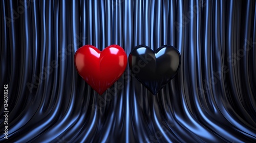Two Hearts Red Black Dramatic Dark Blue Curtain Backdrop