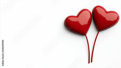 Two Red Glossy Hearts on White Background