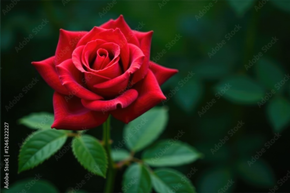 The intricate details of a single large red rose on a lush green branch, intricate, flower The intricate details of a single large red rose on a lush green branch, intricate, flower