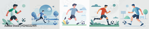 vector set of a young man playing football