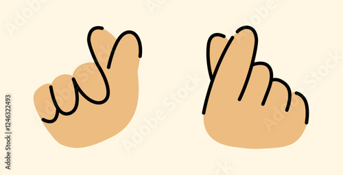 Illustration of Finger Heart Gesture, Love K-Pop Icon in a Minimalist and Casual Art Style, 2 Simple Cartoon Vector Designs