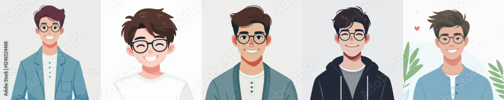 vector of young man wearing glasses smiling
