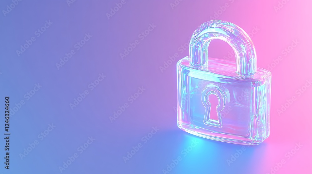 Transparent Padlock on Colorful Background Symbolizing Security and Protection in Digital Environment Transparent Padlock on Colorful Background Symbolizing Security and Protection in Digital Environment
