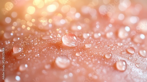Wallpaper Mural Water Droplets Glisten on a Soft Surface in Warm Light. Generative AI Torontodigital.ca