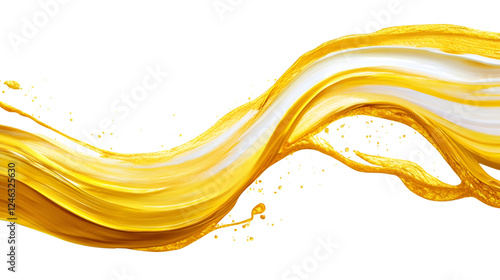 Bright yellow paint stroke on a white canvas creating a vivid, artistic expression,A brush glides across a white canvas. Orange, yellow and red gradient paint stroke. Abstract background