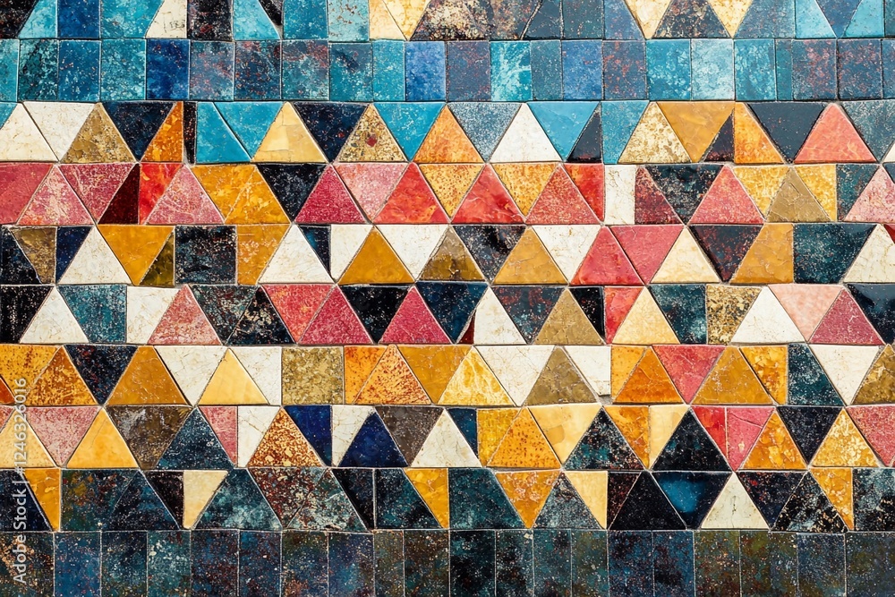 Colorful mosaic pattern featuring diverse geometric shapes in a vibrant design Colorful mosaic pattern featuring diverse geometric shapes in a vibrant design