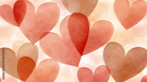 Watercolor Hearts Pattern Red Pink Brown Romantic Background